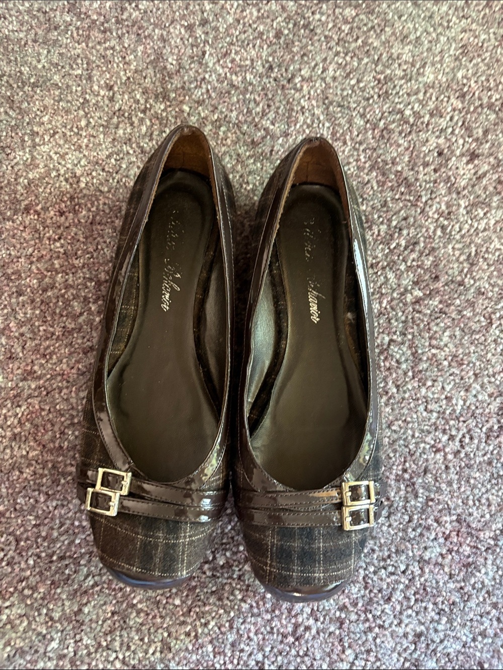 Urban Behavior Brown Plaid Ballet Flats with Dual Buckles